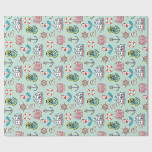 タコの船員および船と航海のなヴィンテージ ラッピングペーパー (フラット)