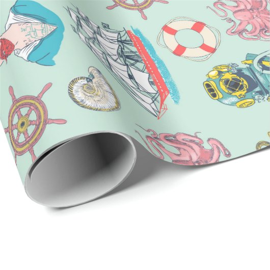 タコの船員および船と航海のなヴィンテージ ラッピングペーパー (ロールコーナー)