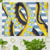 タコの触手の青い縞 キッチンタオル (折り畳み)