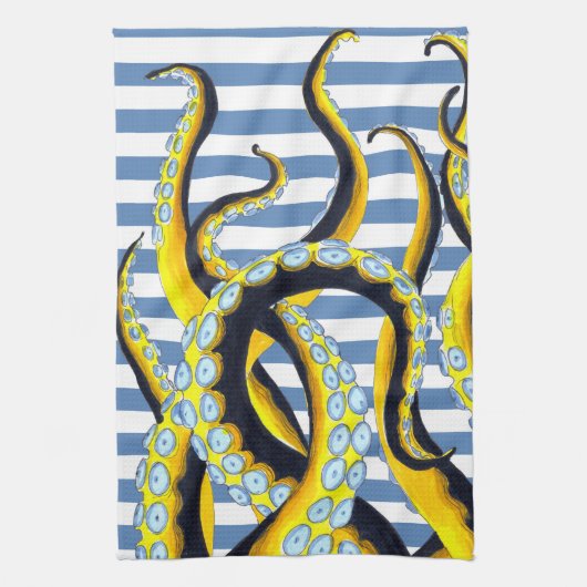 タコの触手の青い縞 キッチンタオル (縦)