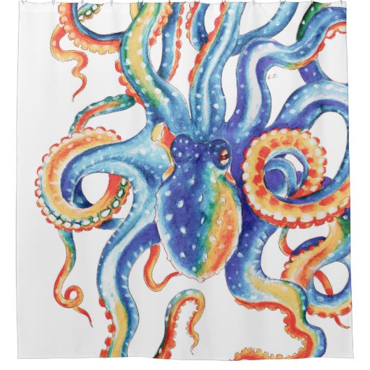 タコの触手カラフル水彩画 シャワーカーテン (正面)
