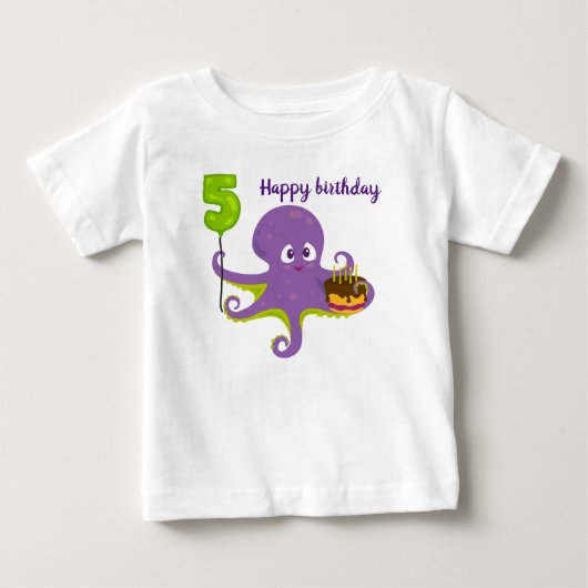 タコの誕生日おめでとう 5歳の誕生日Tシャツ ベビーTシャツ (正面)