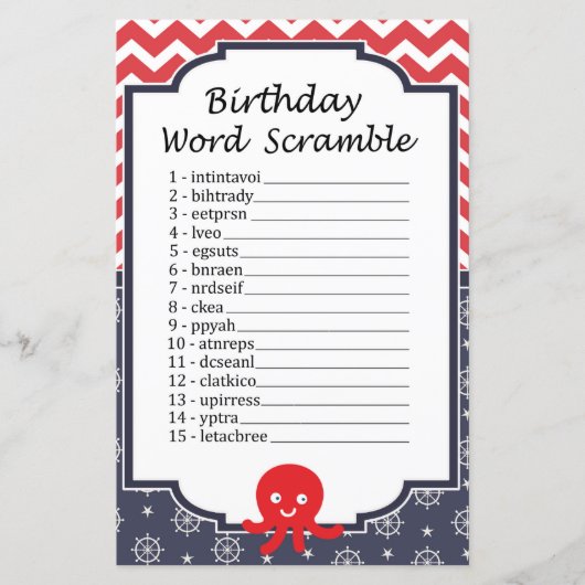 タコの誕生日単語スクランブルゲーム (正面)