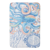 タコの青いヴィンテージの地図の上品の水彩画 バスマット (正面縦)