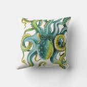 タコの青い水彩画の芸術 クッション (裏面)