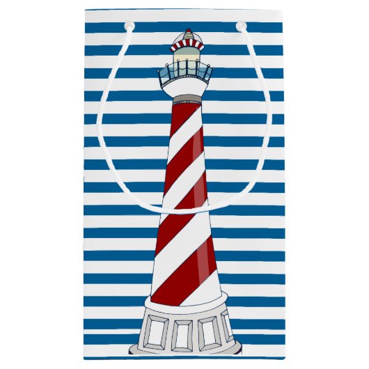 タコの青および白い横のストライプ スモールペーパーバッグ (裏面)