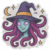 タコの髪の魔女ハロウィンステッカー シール (正面)