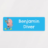 タコはダイバーの漫画のユーモアを抱パーソナライズされたく ラベル (デザイン1)