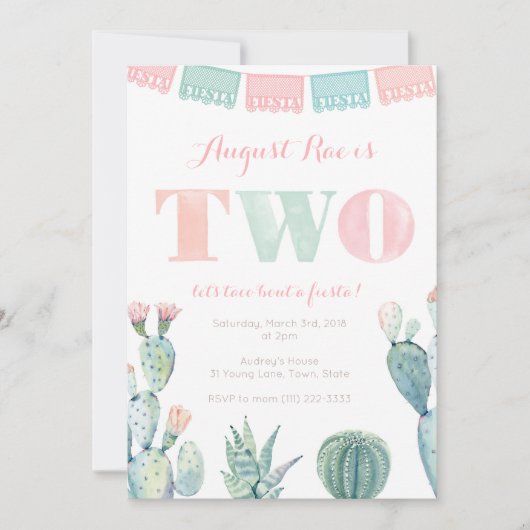 タコはメキシコのフェスタパーティーの2歳の誕生日 招待状 (正面)