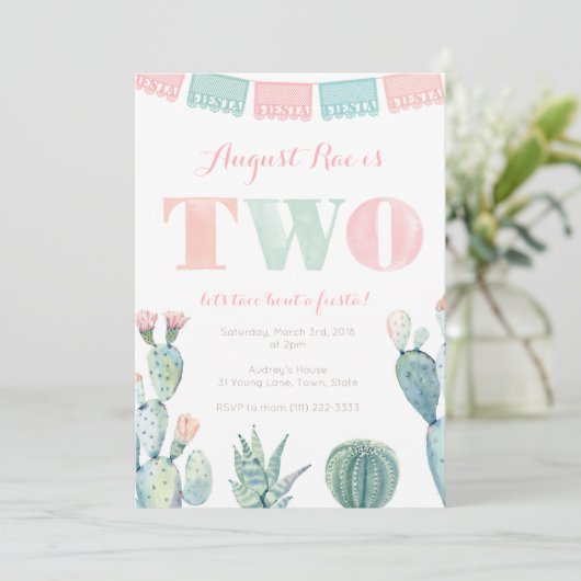 タコはメキシコのフェスタパーティーの2歳の誕生日 招待状 (スタンド正面)