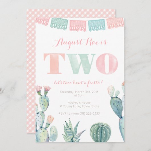 タコはメキシコのフェスタパーティーの2歳の誕生日 招待状 (正面/裏面)