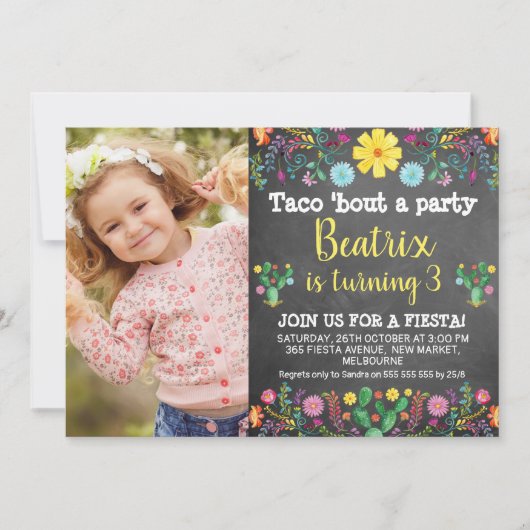 タコは、黒板の誕生日の招待状についてのパーティー 招待状 (正面)