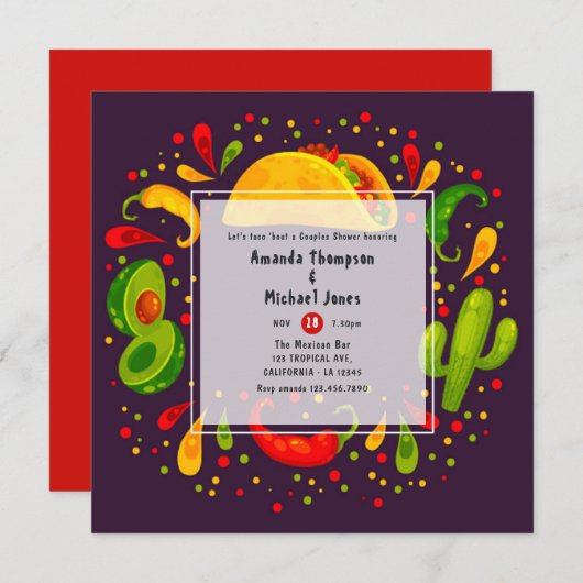タコをテーマにしたカップルのシャワー 招待状 (正面/裏面)