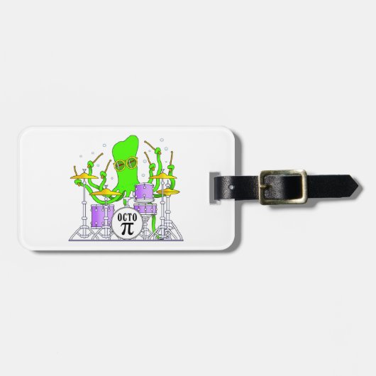 タコをドラムをたたくこと ラゲッジタグ (正面横)