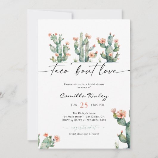 タコアウトラブサボスフローラブライダルシャワー 招待状 (正面)