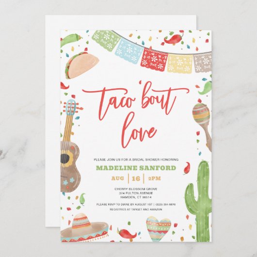 タコアウトラブメキシコフェスタブライダルシャワー 招待状 (正面/裏面)