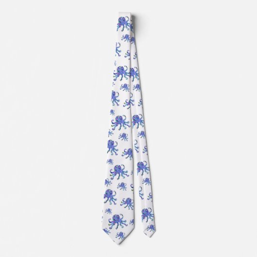 タコアクアモザイクシーライフシームレスパターン ネクタイ (正面)