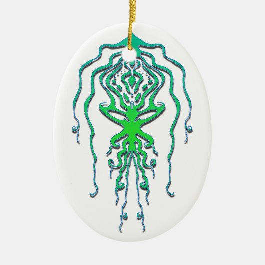 タコイカのトライバルタトゥー抽象デザイン セラミックオーナメント (正面)