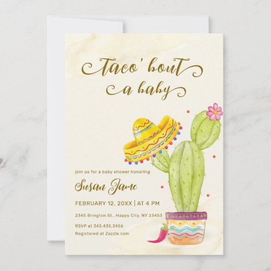 タコウォーターのベビーの色サボテンの赤ちゃんシャワー 招待状 (正面)