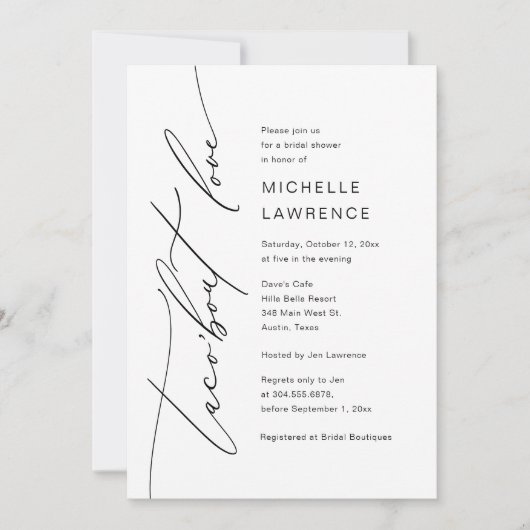 タコオブラブホテルブライダルシャワーパーティーお祝い 招待状 (正面)