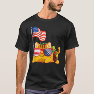 タコカットサングラスおもしろいアメリカ国旗7月4日 Tシャツ