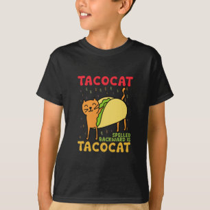 タコカットスペリング後ろ向きタコス猫Cinco De Mayo Tシャツ