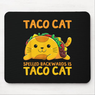 タコカットスペリング後向きシャツTaco Cat Cinco De マウスパッド