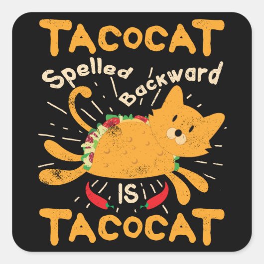 タコカットスペリングBackwards Cinco de Mayo Cat Taco スクエアシール (正面)