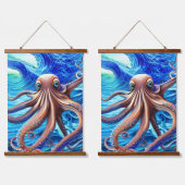 タコカラフルブルー海波現実主義 吊り下げ型タペストリー (ダブル)