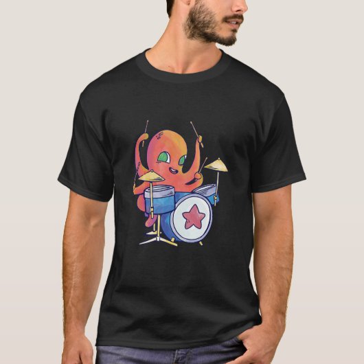 タコカラフルリアルたこ遊のドラムロ Tシャツ (正面)