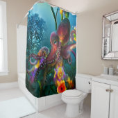 タコガーデンカラフルトロピカルブルー海底 シャワーカーテン (インサイチュ)
