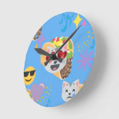 タコキャット絵文字 ラウンド壁時計 (傾斜)