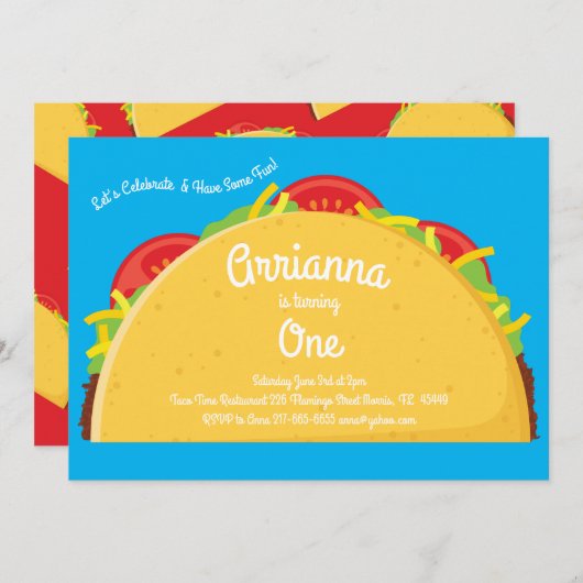 タコキュートメキシコ料理キッズ1st誕生日パーティー 招待状 (正面/裏面)