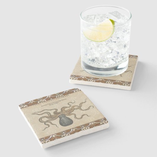 タコクラーケンヴィンテージイラストレーション ストーンコースター (横)