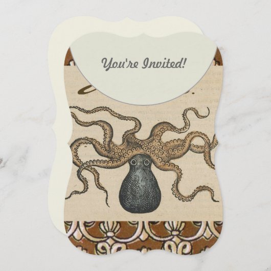 タコクラーケンヴィンテージイラストレーション 招待状 (正面/裏面)