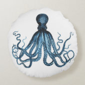 タコクラーケン航海の沿岸海ビーチブルー ラウンドクッション (裏面)