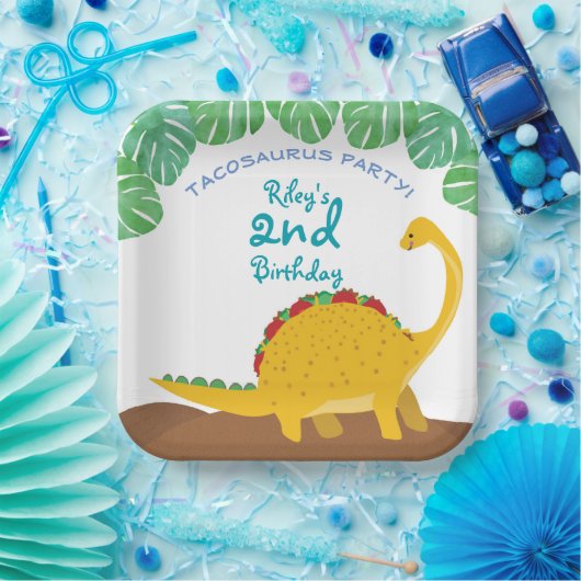 タコサウルス誕生日パーティー – 恐竜とタコス！ ペーパープレート (パーティー)