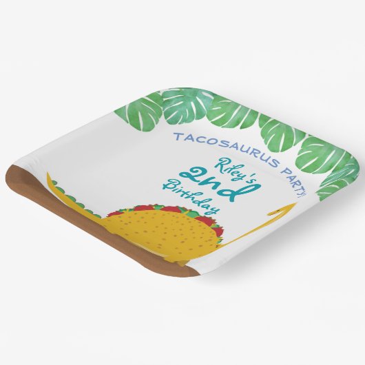 タコサウルス誕生日パーティー – 恐竜とタコス！ ペーパープレート (傾斜あり)