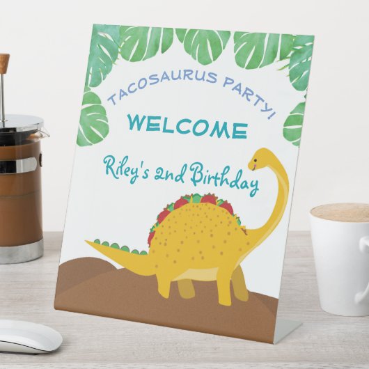 タコサウルス誕生日パーティー – 恐竜とタコス！ 台座サイン (インサイチュ)
