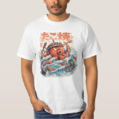 タコサムライの猛威 - 日本風の海洋アート Tシャツ (正面)