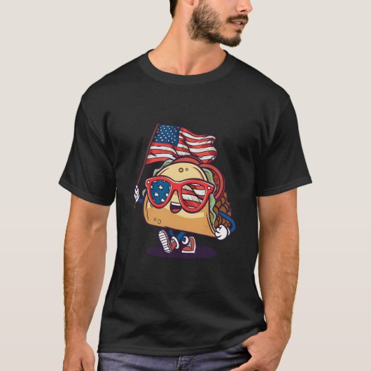 タコサングラスアメリカ国旗USA独立記念日 Tシャツ (正面)