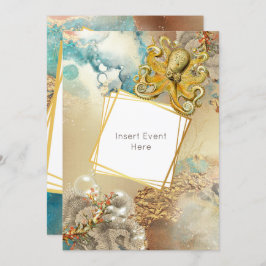 タコサンゴ礁水彩海洋航海 招待状