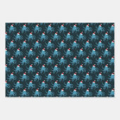 タコサンタハットダークブルー動物クリスマス ラッピングペーパーシート (正面)