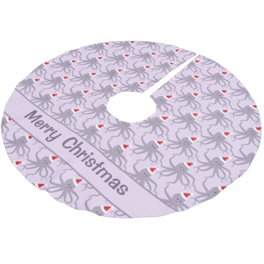 タコサンタハットパープルクリスマス ブラッシュドポリエステルツリースカート (アングル)