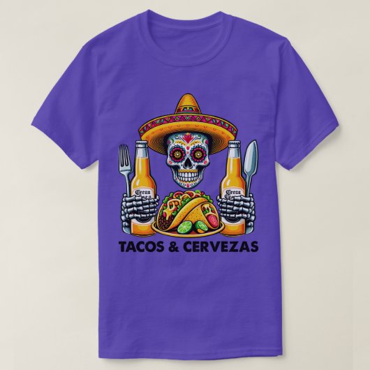 タコスおもしろいズメキシコ糖スカル Tシャツ (デザイン正面)