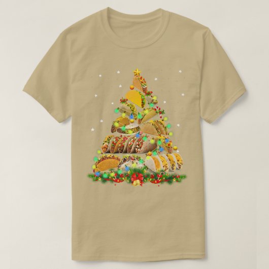 タコスおもしろいトクリスマスツリー醜いクリスマスセーター Tシャツ (デザイン正面)