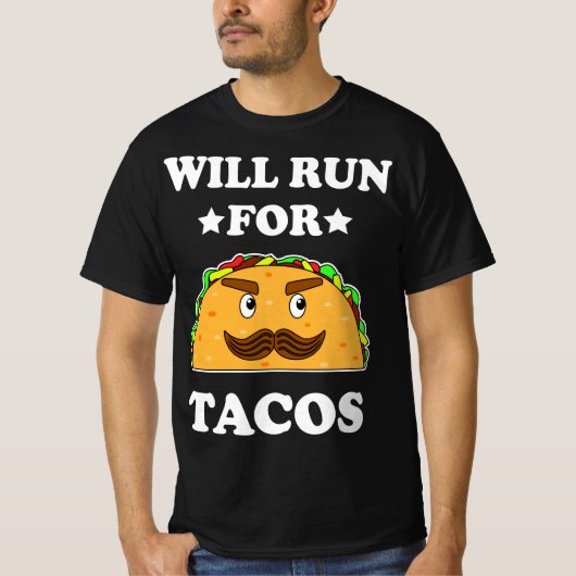 タコスおもしろい走のイラストレーション Tシャツ (正面)