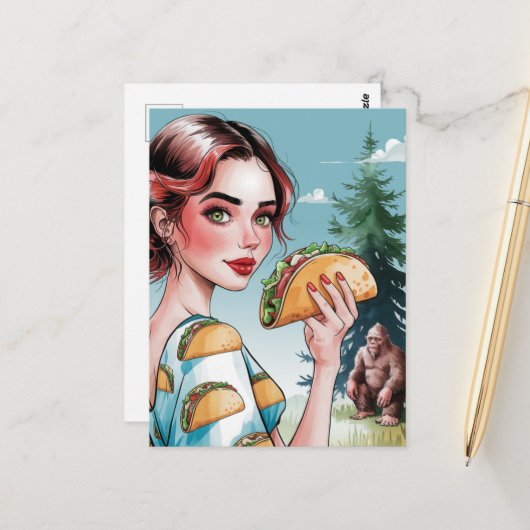 タコスが森で悲しいサスカッチ ポストカード (正面/裏面インサイチュ)