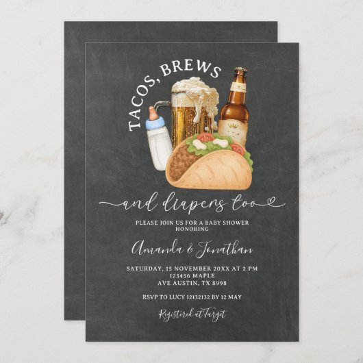 タコスとおむつ赤ちゃんシャワーシャルボード 招待状 (正面/裏面)