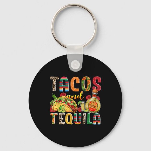 タコスとテキーラおもしろいタコメキシコ食品を飲む キーホルダー (正面)